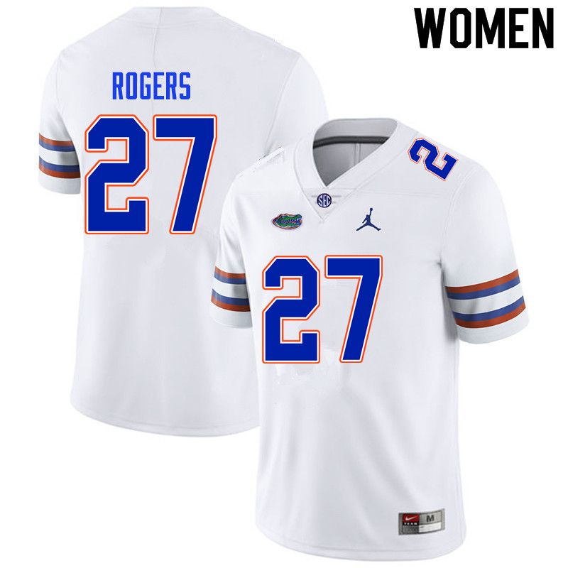 Women #27 Jahari Rogers Florida Gators College Football Jerseys Sale-White - Click Image to Close